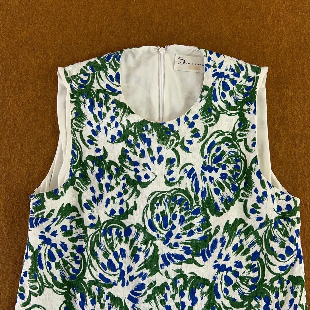 Victoria Beckham White Mini Dress with Blue and Green Floral Motif - Picture 2 of 12